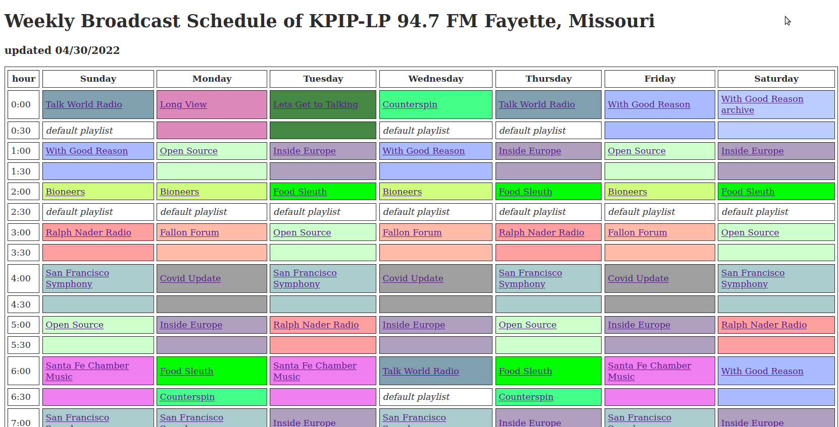 KPIP-LP Weekly Schedule
